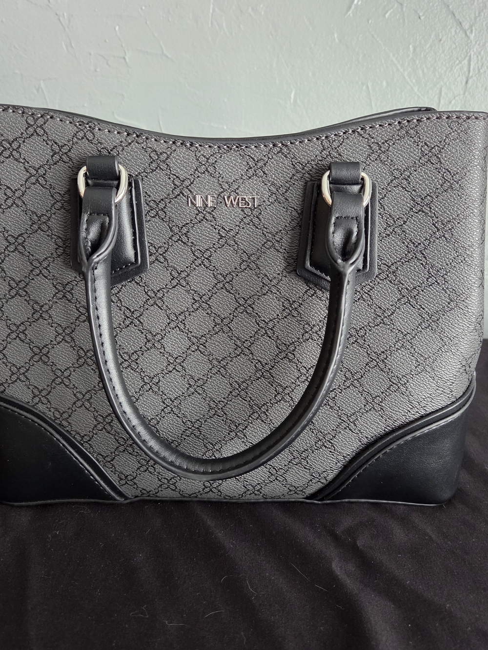 Nine West Gray Patterned Handbag with Black Trim and Handles